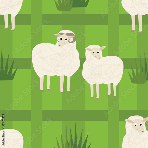 vector illustration of a sheep  green seamless pattern