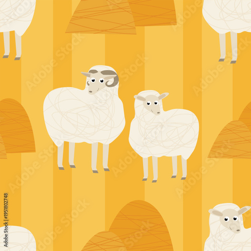 vector illustration of a sheep seamless pattern yellow stripe