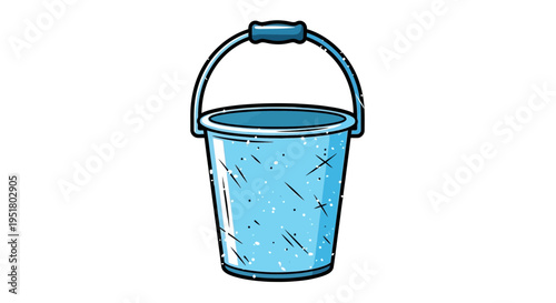 Cartoon bucket filled with water and reflections