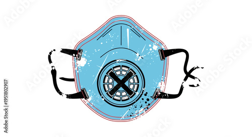 Blue protective mask with valve, grunge style illustration