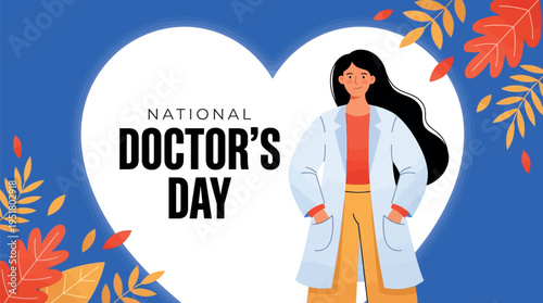 National Doctor's Day female physician appreciation poster for healthcare campaigns hospital awareness and medical tribute design