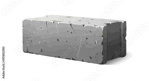 Cracked concrete block, construction material, isolated on white background