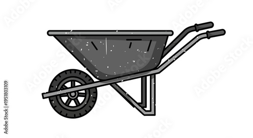 Illustration of a gray wheelbarrow on a white background