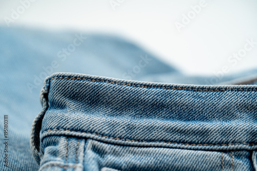 Canvastavla Close up of denim waistband edge with stitching and fabric texture