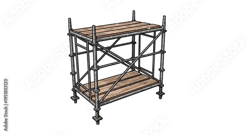 Industrial scaffolding structure with wooden platforms