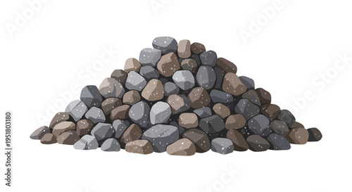 Pile of natural stones and pebbles, isolated on white background