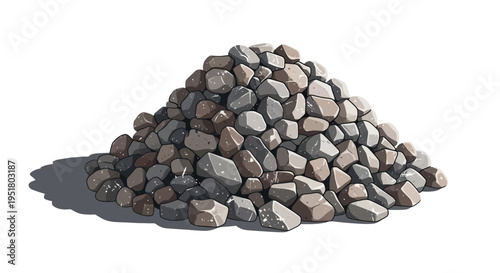 Pile of small grey and brown stones, isolated on white background