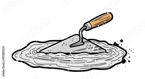 Trowel in wet cement, construction tool, DIY, building, renovation