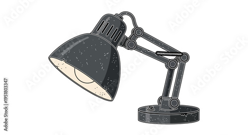 Vintage articulated desk lamp, retro study light, adjustable arm, isolated on white