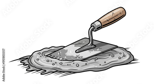 Trowel with Wet Cement, Construction Tool