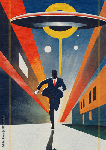 Photos Businessman running away from UFO
