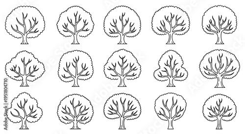 A collection of various tree illustrations.
