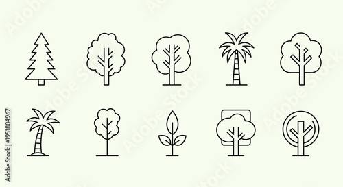 A collection of tree icons in various styles.