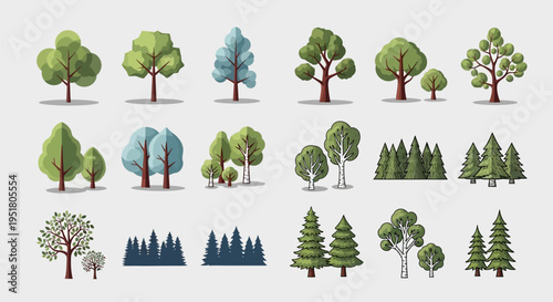 Collection of various tree illustrations.