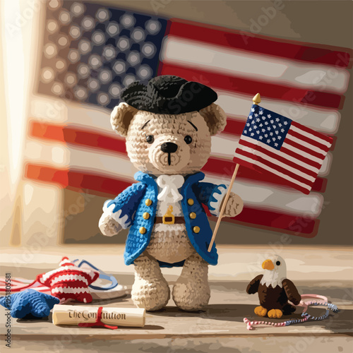 Teddy bear with gift and coffee cup