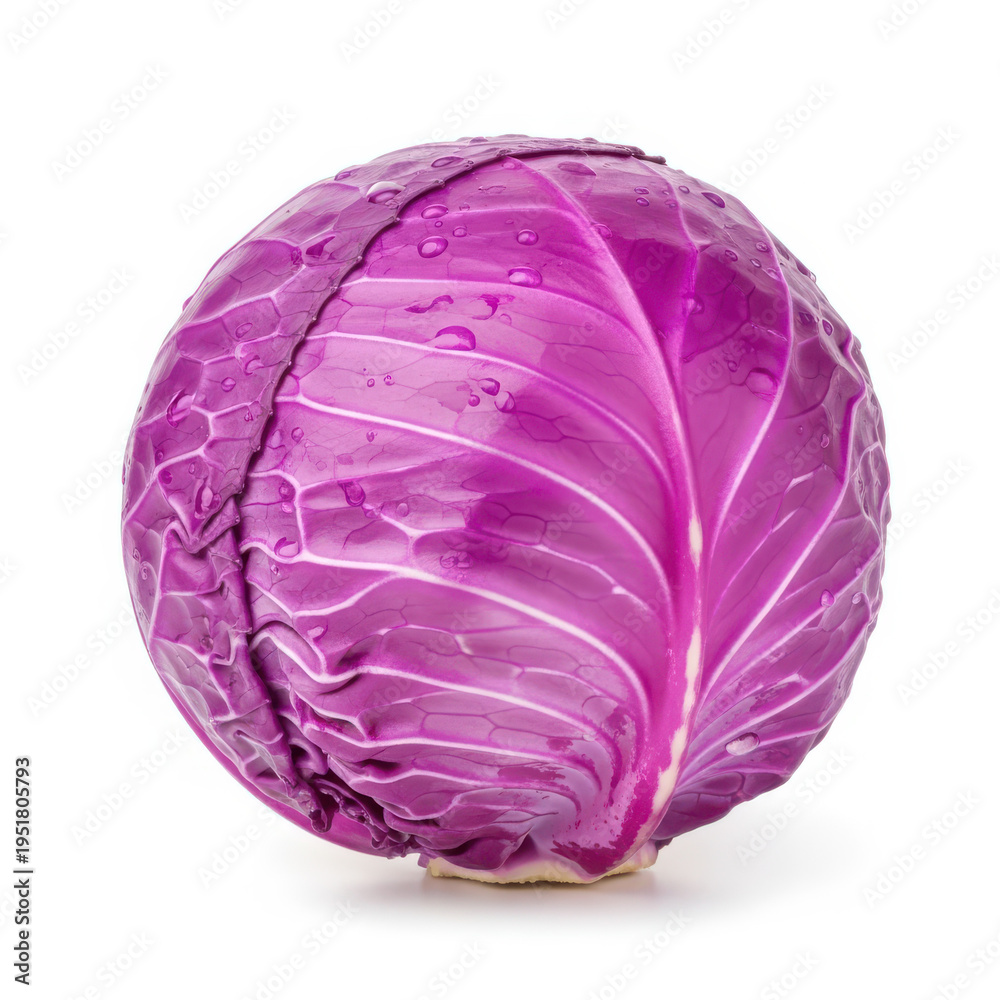 Fototapeta premium A vibrant close-up of a single purple cabbage leaf with a glossy texture