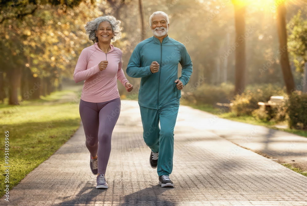 Fototapeta premium Active Senior Couple Jogging in Sunny Park