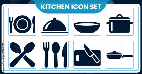 Kitchen icon set with various utensils and dishesKitchen icon set with various utensils and dishes
