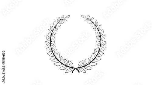 Classic black and white laurel wreath illustration symbolizes victory, achievement, and honor, set against a completely plain white background.