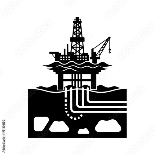 Offshore Oil Rig Silhouette - Extracting Resources from the Depths.