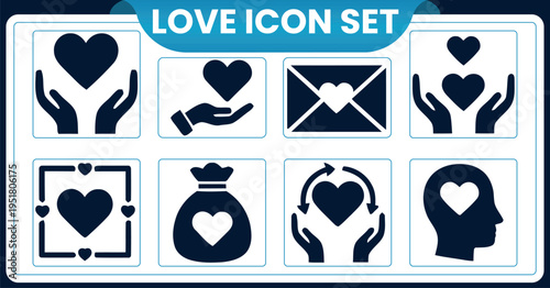Love icon set with various heart symbolsLove icon set with various heart symbols