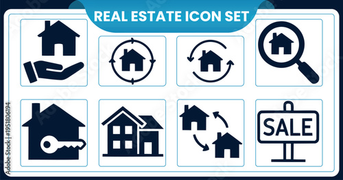 Real estate icon set for property and house huntingReal estate icon set for property and house hunting