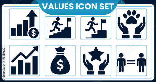 Values icon set for business and finance conceptsValues icon set for business and finance concepts