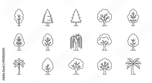 A collection of various tree line icons.