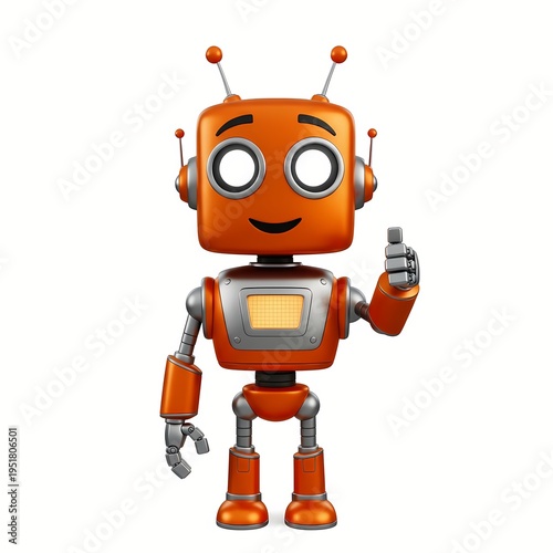 Cute Orange Robot Giving Thumbs Up – 3D Cartoon Character