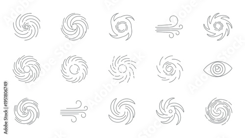 Hurricane and wind speed line icons set representing storm, tornado, and cyclone weather symbols Adobe Illustrator Artwork