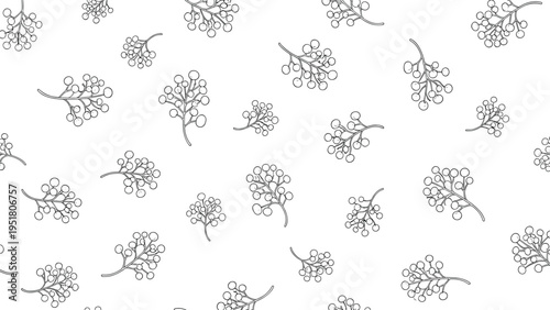 Minimalist seamless pattern featuring scattered small berry branches in line art, creating a subtle and elegant botanical background.