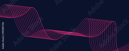 Abstract glowing wave lines on dark blue background. Dynamic wave pattern. Modern flowing wavy lines. Futuristic technology concept. Suit for banner, poster, cover, brochure, flyer, website