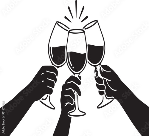 Friends Clinking Wine Glasses Silhouettes LOW COMPETITION