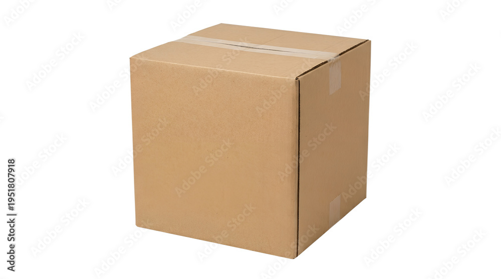 Fototapeta premium Closed cardboard box with adhesive tape isolated on transparent background