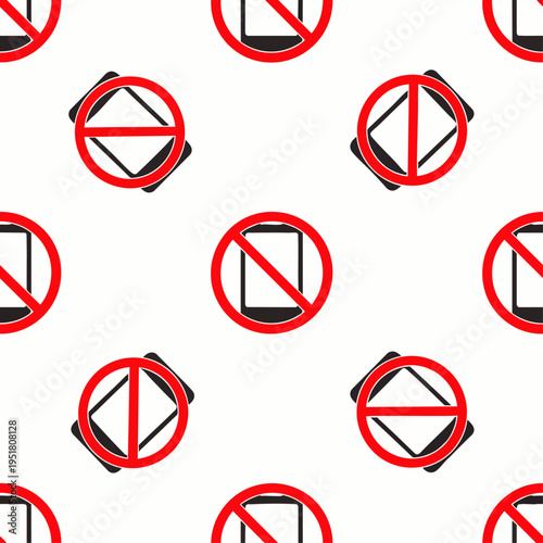 Seamless pattern of 'no phone' and 'no digital interaction' signs, symbolizing technology restrictions, digital detox, and mindful device use.