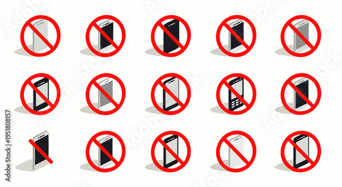 Graphic illustration of multiple 'No Books' signs, depicting censorship, intellectual suppression, forbidden knowledge, and restricted access to literature.