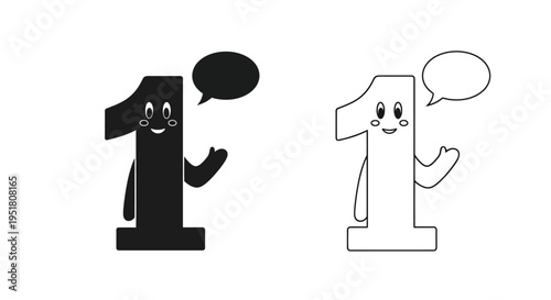Two cartoon number one characters with speech bubbles in contrasting colors
