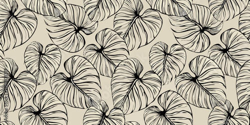 Stylized monstera leaves create a seamless repeating botanical pattern