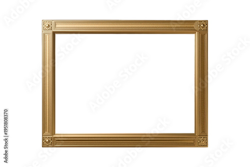 Ornate gold picture frame with classic design on transparent background, displaying a blank space for content