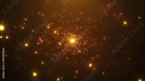 Abstract golden particles radiating from center on a dark background