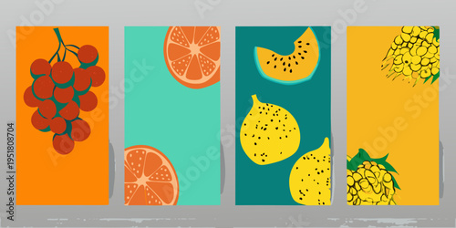 A vibrant collection of illustrations featuring various colorful fruits