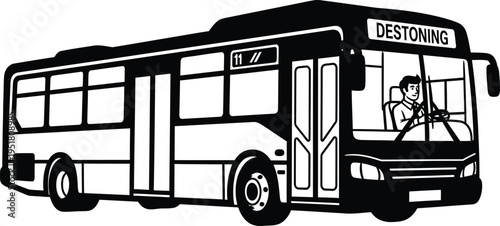 Black and white illustration of a city transit bus