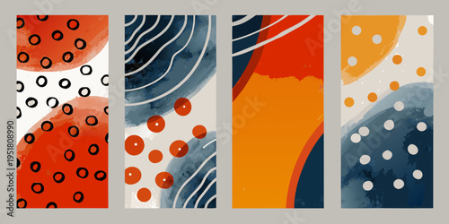 Abstract watercolor patterns in vertical rectangular panels vibrant color scheme