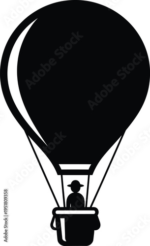 Hot air balloon silhouette with single passenger