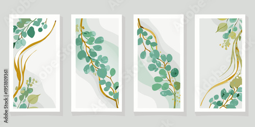 Botanical wall art displaying elegant eucalyptus branches and golden accents