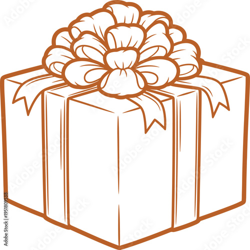 A white gift box with a decorative gold ribbon and bow on top