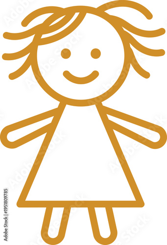 A simple stick figure drawing of a smiling girl