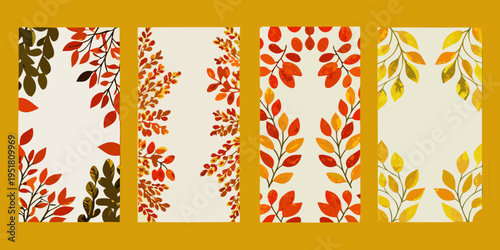 Autumn leaves forming a vibrant repeating pattern across several panels
