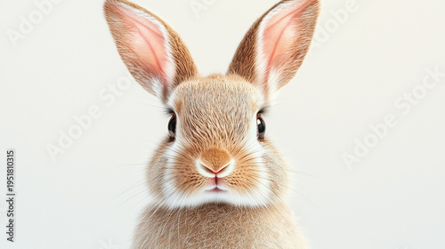 A charming portrait captures the adorable essence of a fluffy brown rabbit with its ears perked up and its curious eyes gazing directly into the camera lens.