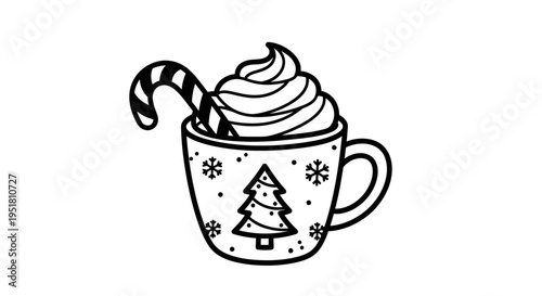 Festive holiday mug with whipped cream and candy cane
